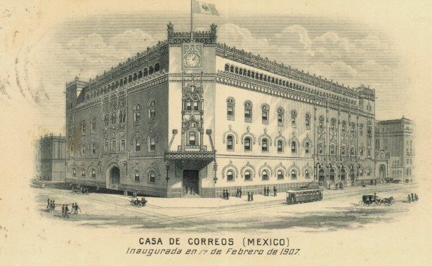 Mexico Stamps Picture Postcard Post Office & Tram Tracks Correos Mexico Inauguracion 1907